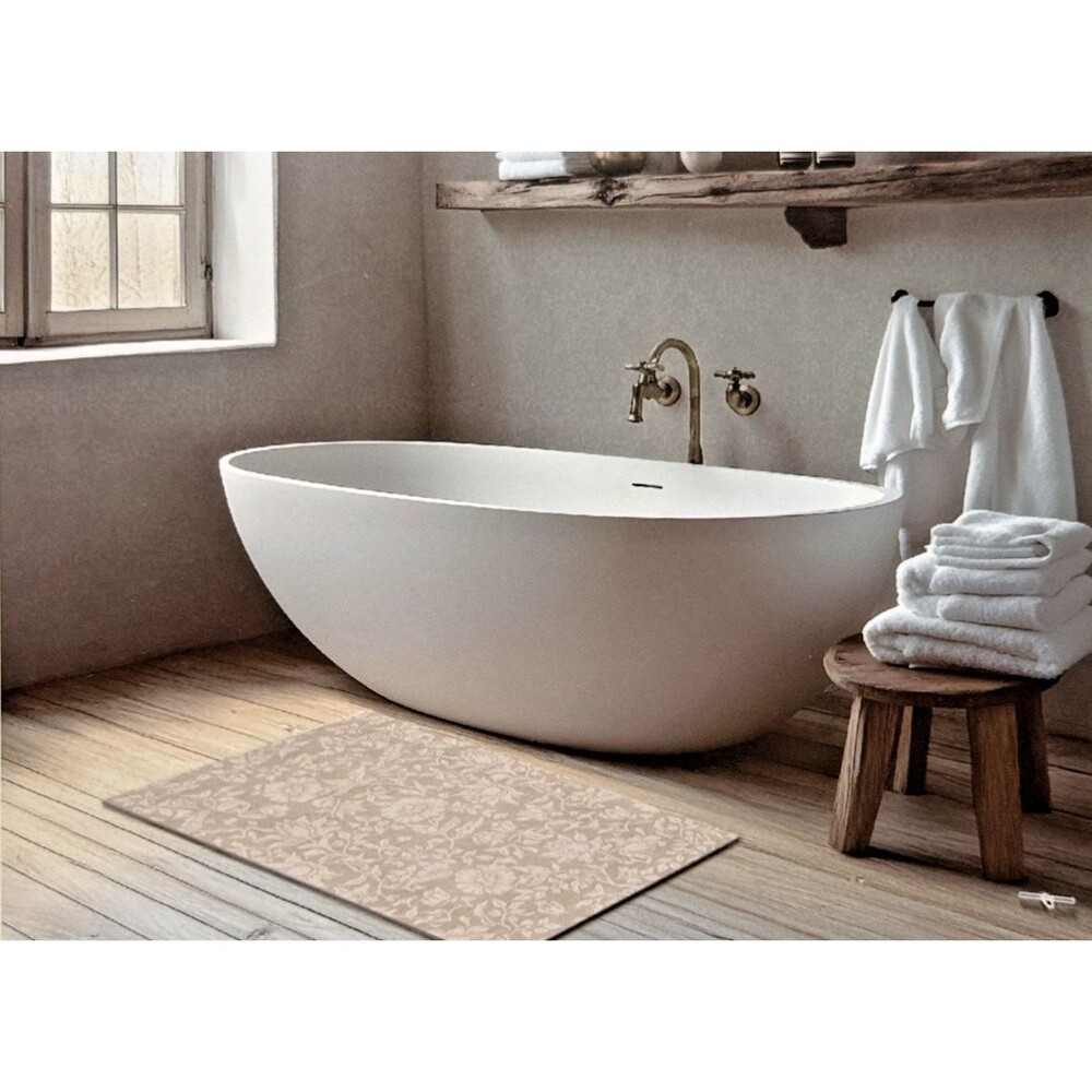 Morris & Co Bathmat Mallow Floral Beige Washable Memory Foam Non-skid